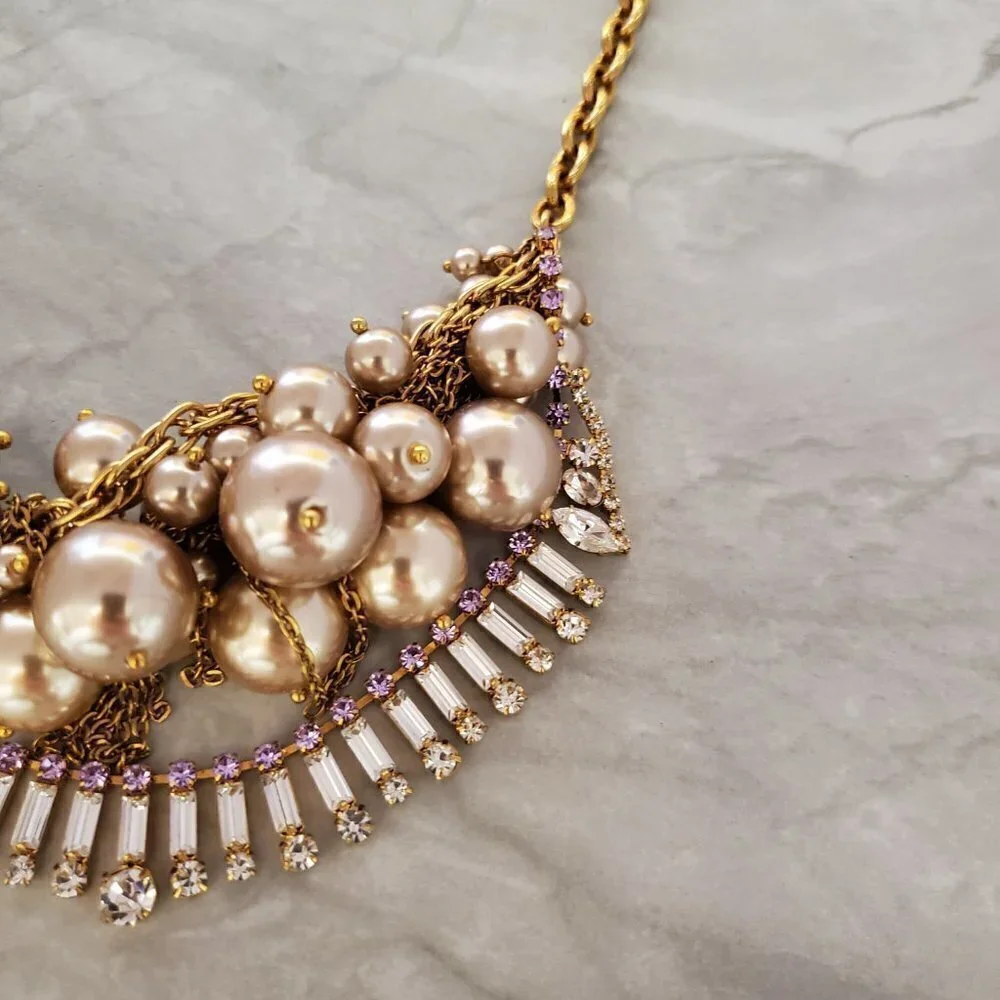 ✨ J.Crew RARE HTF Pearl Rhinestone Crystal Cluster Runway Statement Neckalce ✨